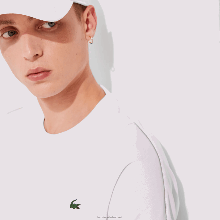 Lacoste piqué T-shirt met ronde hals en sport grafische banden 0828H1922 wit geel oranje d0v Heren