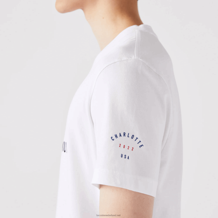 Lacoste presidents cup sport t-shirt met Amerikaanse vlag 0828H861 wit 001 Heren
