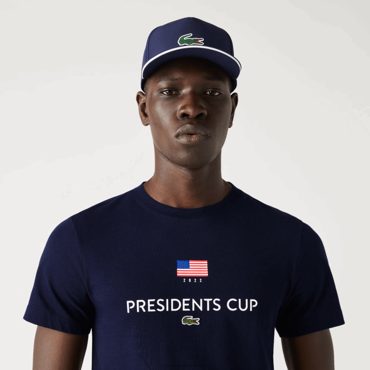 Lacoste presidents cup sport t-shirt met Amerikaanse vlag 0828H862 marineblauw 166 Heren