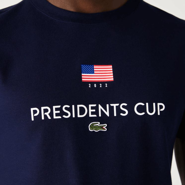 Lacoste presidents cup sport t-shirt met Amerikaanse vlag 0828H862 marineblauw 166 Heren