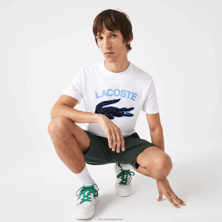 Lacoste regular fit XL T-shirt met krokodillenprint 0828H570 wit 001 Heren
