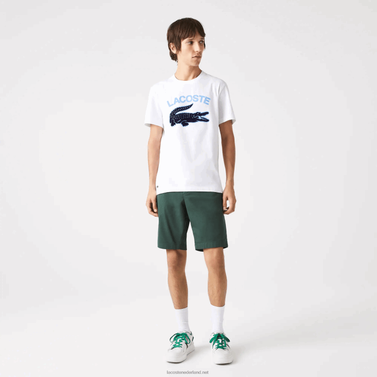 Lacoste regular fit XL T-shirt met krokodillenprint 0828H570 wit 001 Heren