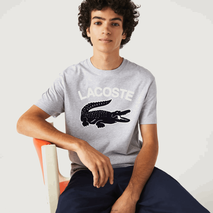 Lacoste regular fit XL T-shirt met krokodillenprint 0828H572 grijze chine ca Heren