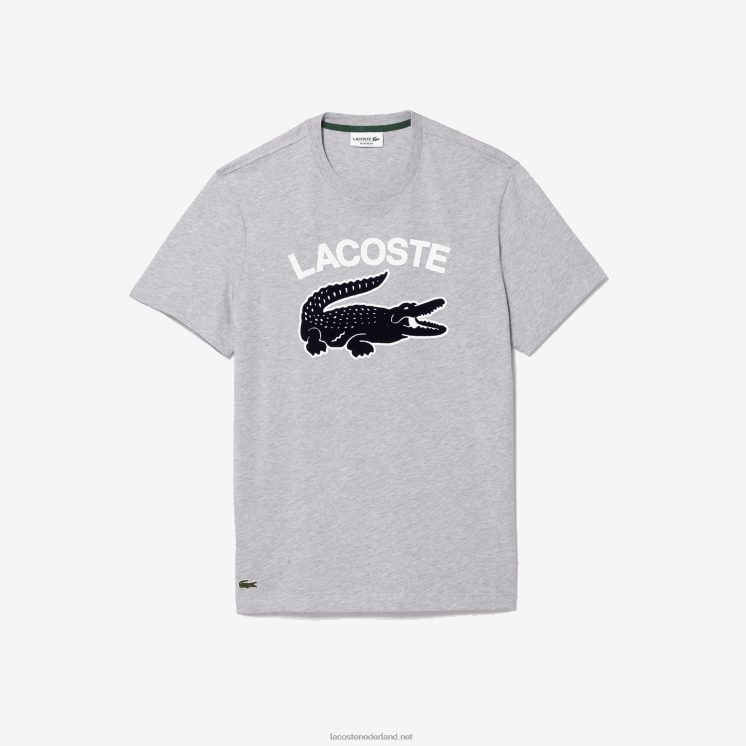 Lacoste regular fit XL T-shirt met krokodillenprint 0828H572 grijze chine ca Heren
