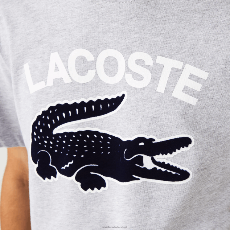 Lacoste regular fit XL T-shirt met krokodillenprint 0828H572 grijze chine ca Heren