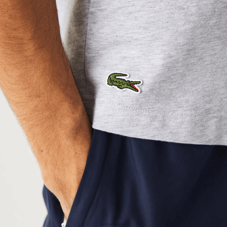 Lacoste regular fit XL T-shirt met krokodillenprint 0828H572 grijze chine ca Heren
