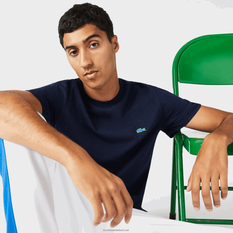 Lacoste regular fit katoenen jersey t-shirt met gespikkelde print 0828H750 marineblauw 7cg Heren