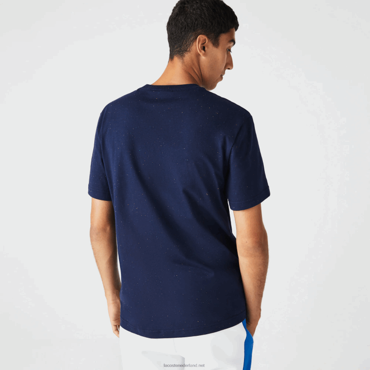 Lacoste regular fit katoenen jersey t-shirt met gespikkelde print 0828H750 marineblauw 7cg Heren