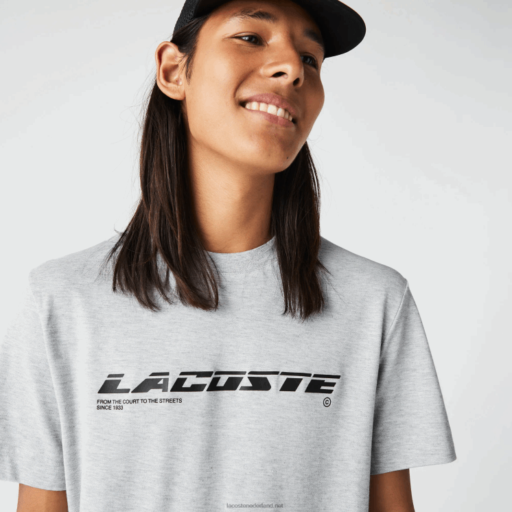 Lacoste regular fit piqué T-shirt met merknaam 0828H561 grijze chine ca Heren