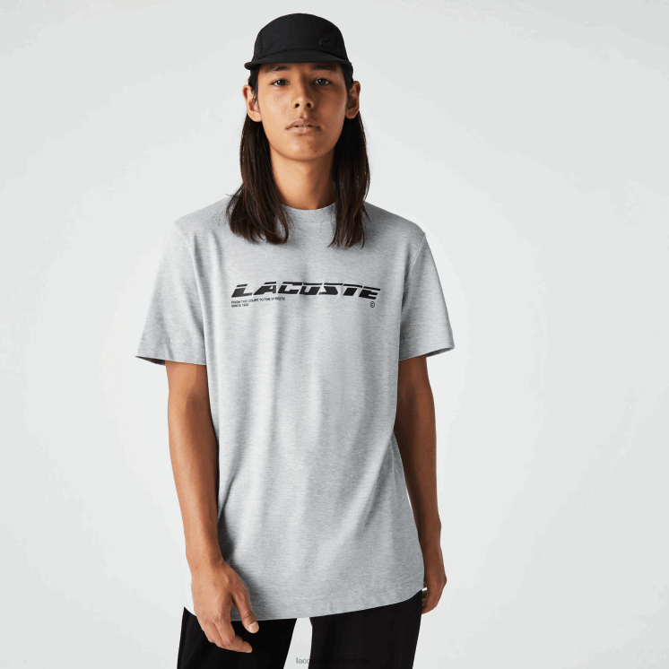 Lacoste regular fit piqué T-shirt met merknaam 0828H561 grijze chine ca Heren