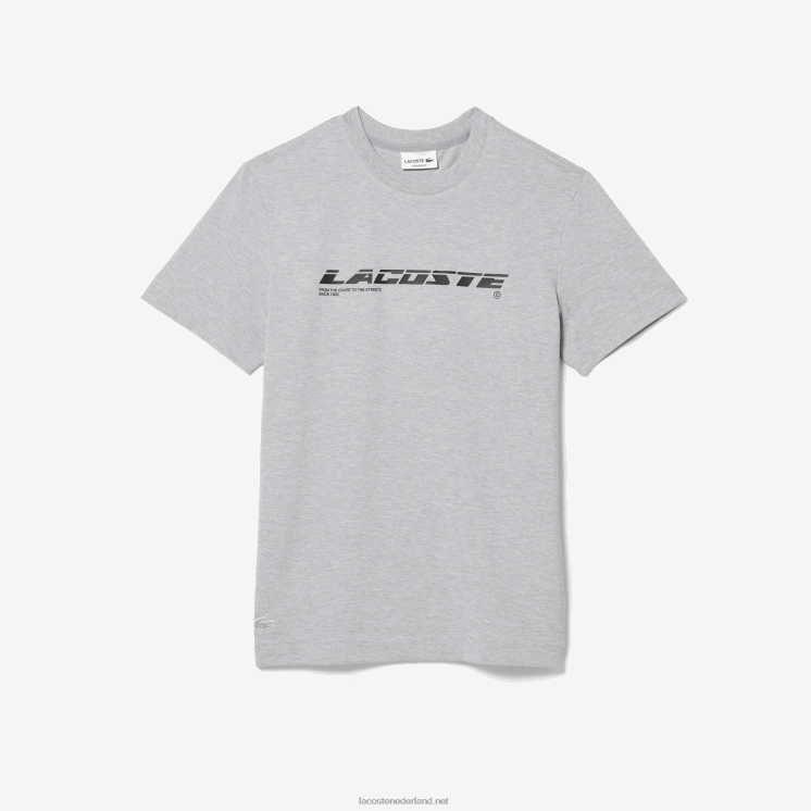 Lacoste regular fit piqué T-shirt met merknaam 0828H561 grijze chine ca Heren