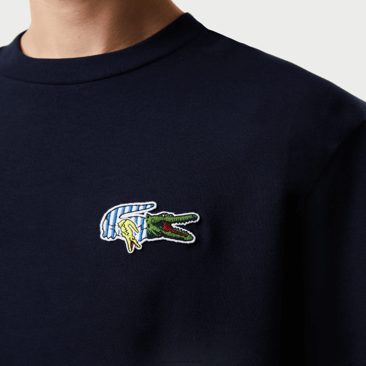 Lacoste relaxed fit T-shirt met badge met komisch effect 0828H741 marineblauw 166 Heren