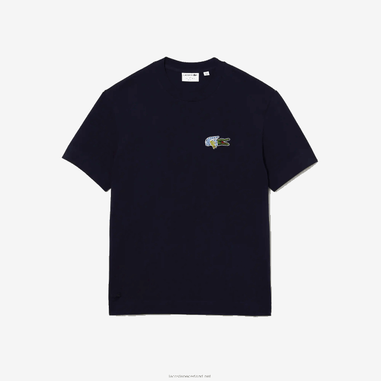 Lacoste relaxed fit T-shirt met badge met komisch effect 0828H741 marineblauw 166 Heren