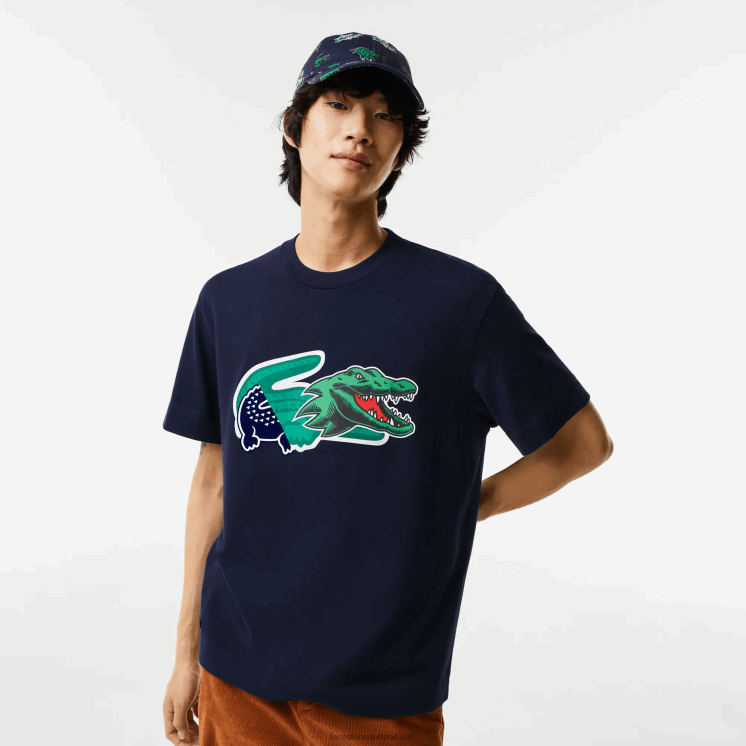 Lacoste relaxed fit oversized krokodil T-shirt 0828H607 marineblauw 166 Heren