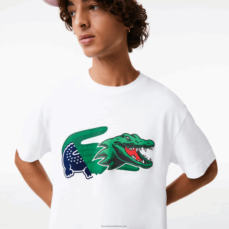 Lacoste relaxed fit oversized krokodil T-shirt 0828H608 wit 001 Heren