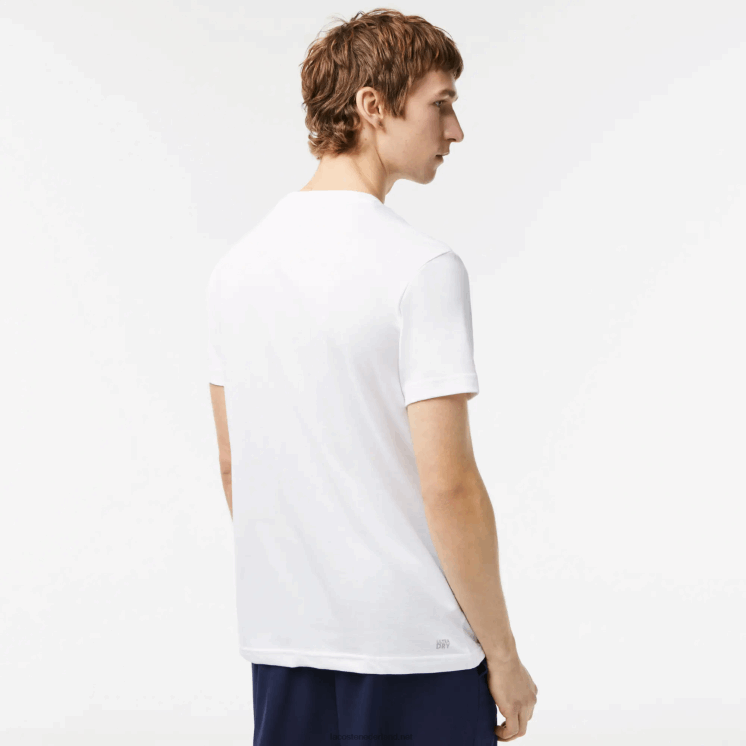 Lacoste sport 3D print krokodil ademend jersey t-shirt 0828H122 wit blauw elke Heren