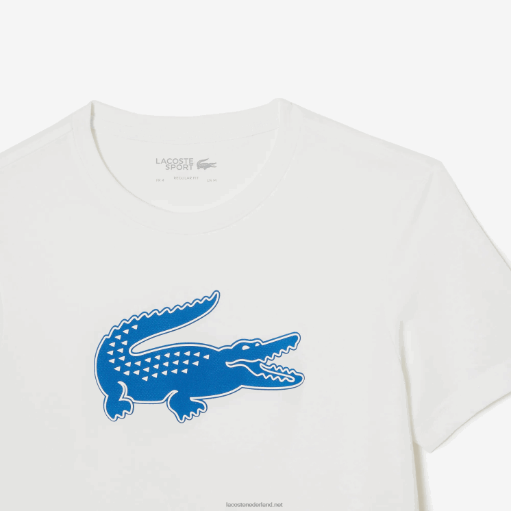 Lacoste sport 3D print krokodil ademend jersey t-shirt 0828H122 wit blauw elke Heren