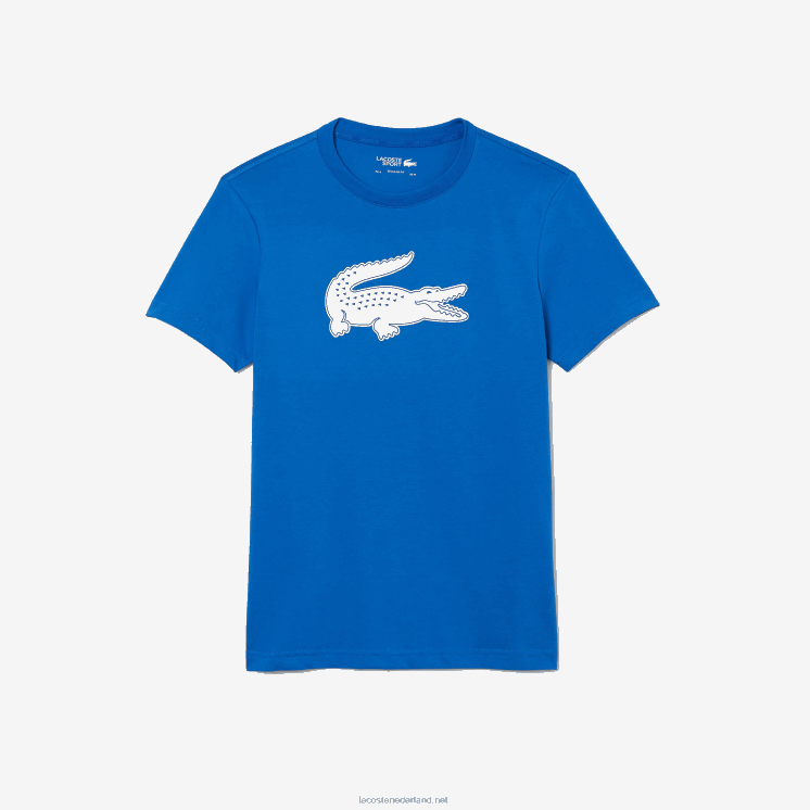 Lacoste sport 3D print krokodil ademend jersey t-shirt 0828H1589 blauw wit lux Heren