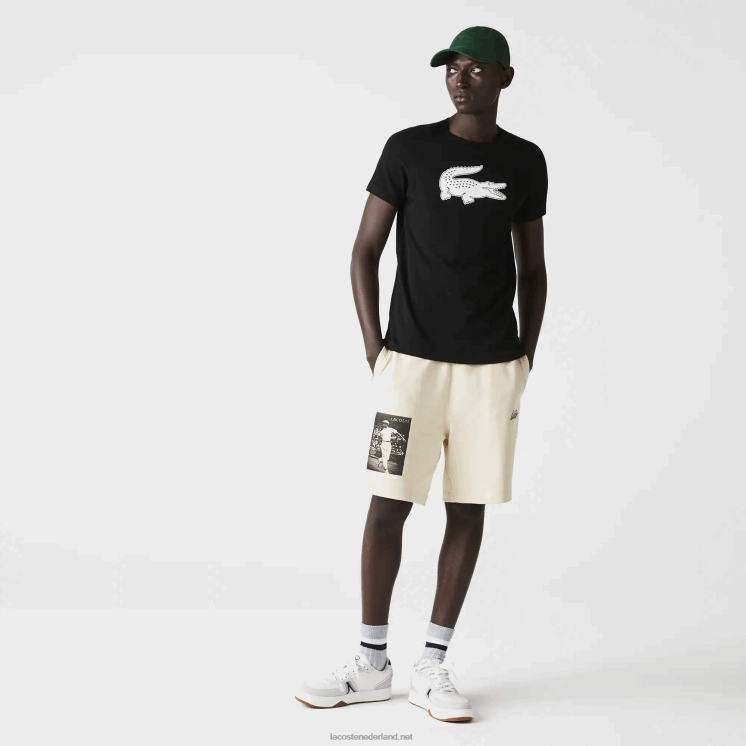 Lacoste sport 3D print krokodil ademend jersey t-shirt 0828H161 zwart wit 258 Heren