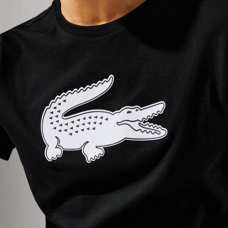 Lacoste sport 3D print krokodil ademend jersey t-shirt 0828H161 zwart wit 258 Heren