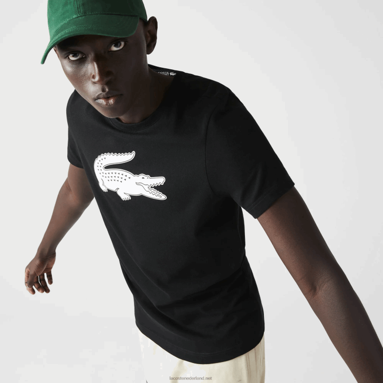 Lacoste sport 3D print krokodil ademend jersey t-shirt 0828H161 zwart wit 258 Heren