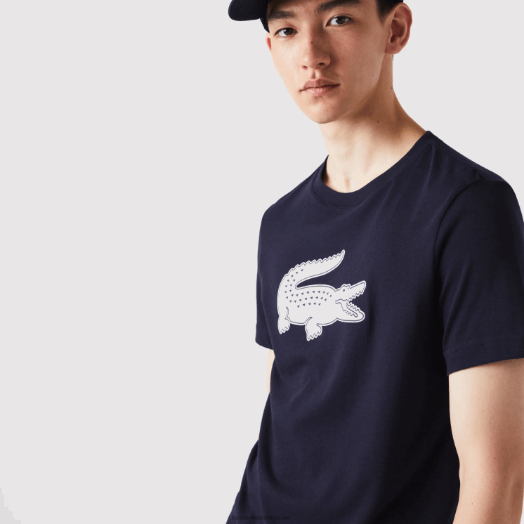 Lacoste sport 3D print krokodil ademend jersey t-shirt 0828H706 marineblauw wit 525 Heren