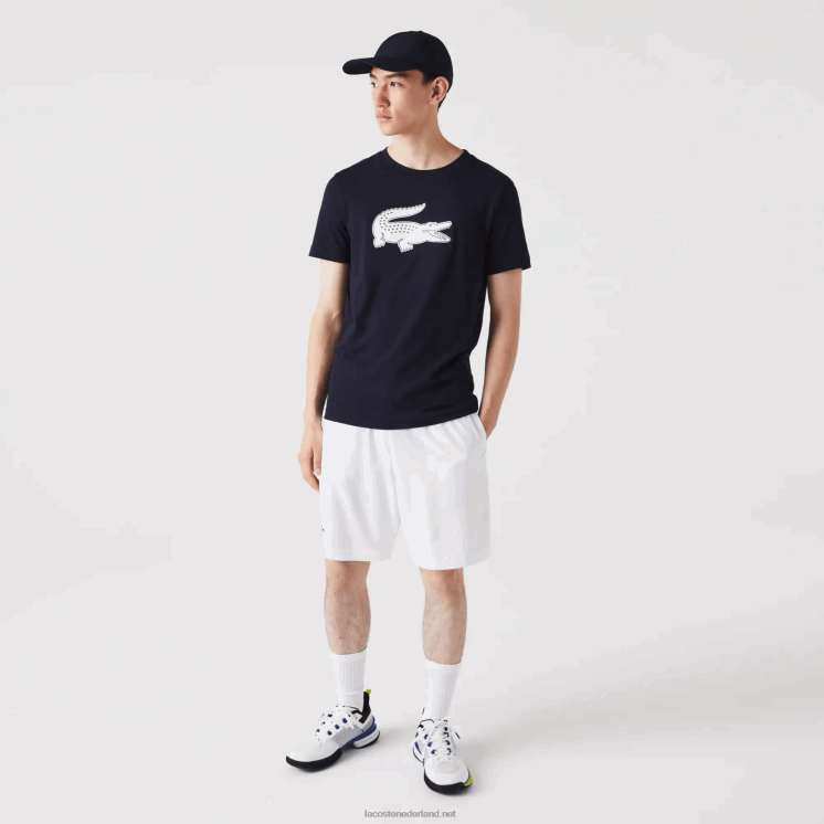 Lacoste sport 3D print krokodil ademend jersey t-shirt 0828H706 marineblauw wit 525 Heren