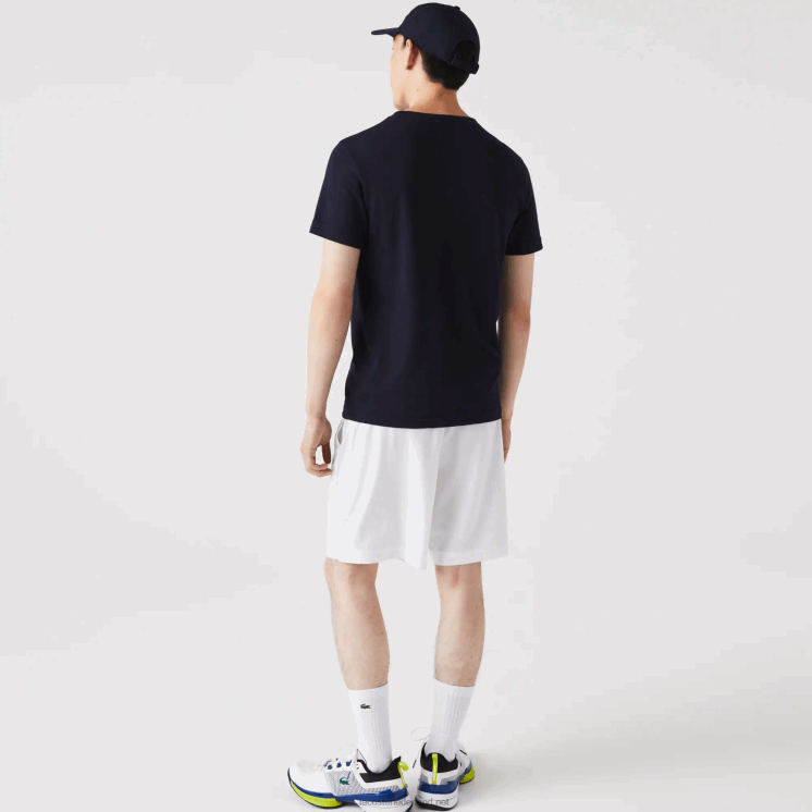 Lacoste sport 3D print krokodil ademend jersey t-shirt 0828H706 marineblauw wit 525 Heren
