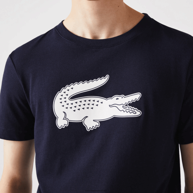 Lacoste sport 3D print krokodil ademend jersey t-shirt 0828H706 marineblauw wit 525 Heren