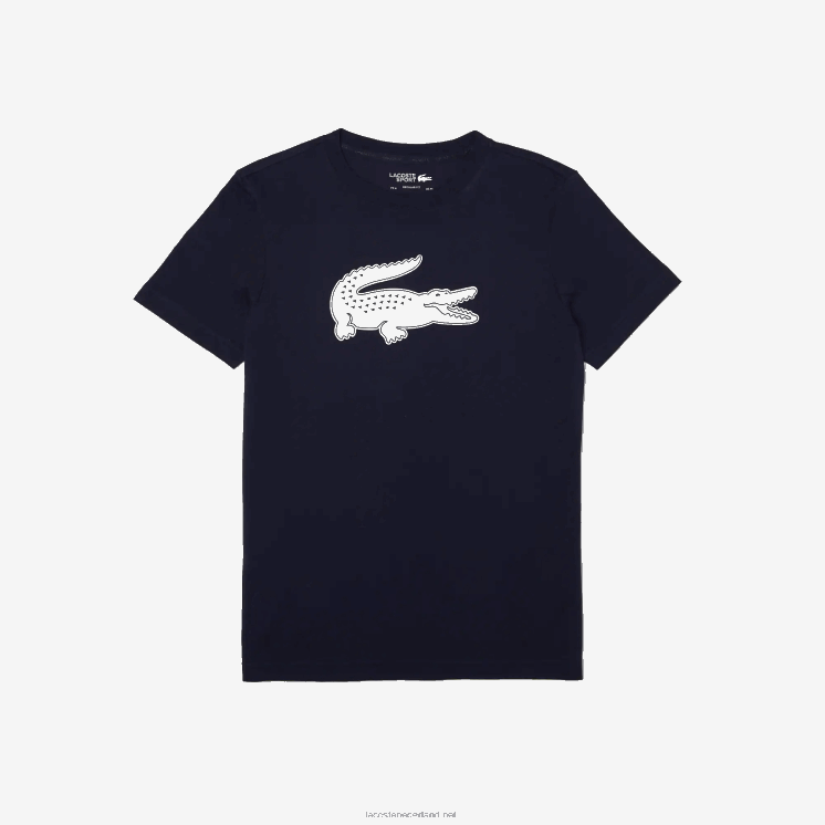 Lacoste sport 3D print krokodil ademend jersey t-shirt 0828H706 marineblauw wit 525 Heren