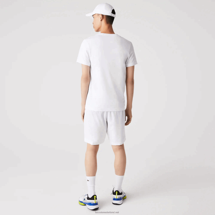 Lacoste sport 3D print krokodil ademend jersey t-shirt 0828H745 wit groen w1j Heren