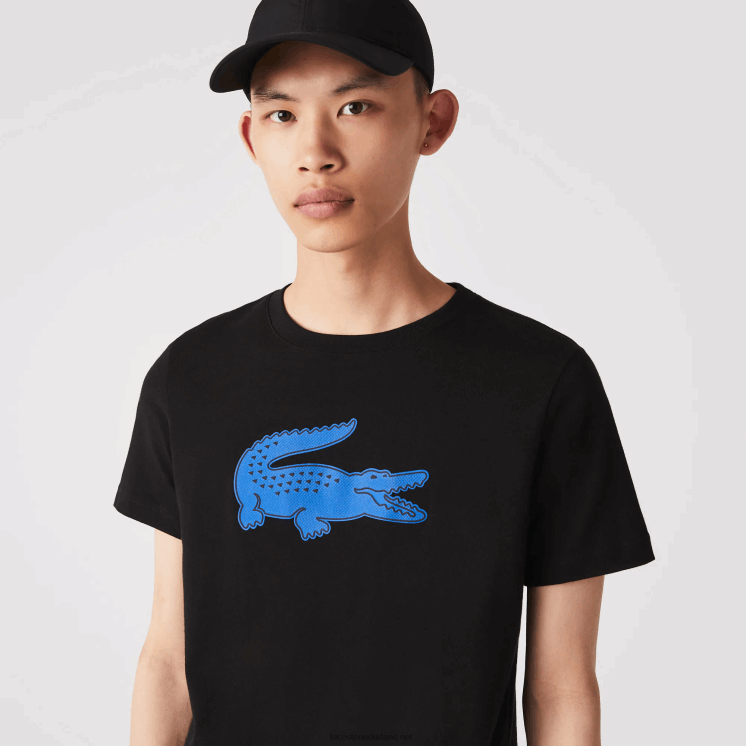 Lacoste sport 3D print krokodil ademend jersey t-shirt 0828H836 zwart blauw 985 Heren