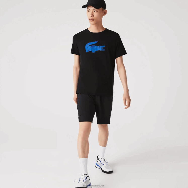 Lacoste sport 3D print krokodil ademend jersey t-shirt 0828H836 zwart blauw 985 Heren