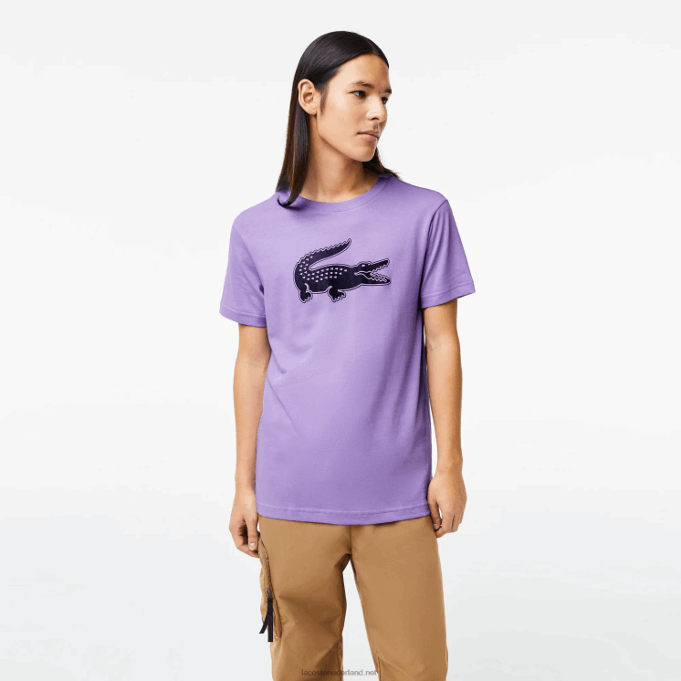 Lacoste sport 3D print krokodil ademend jersey t-shirt 0828H863 paars marineblauw w87 Heren