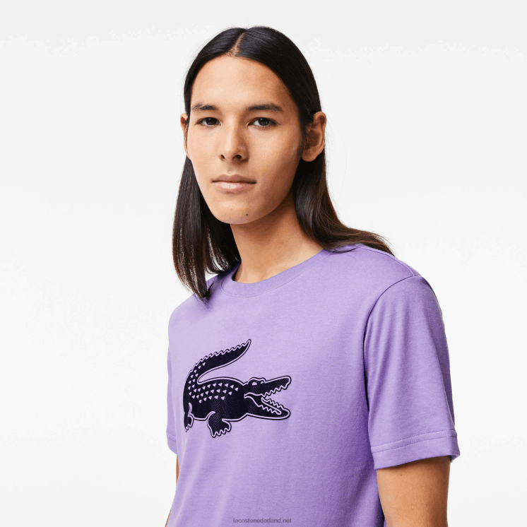 Lacoste sport 3D print krokodil ademend jersey t-shirt 0828H863 paars marineblauw w87 Heren