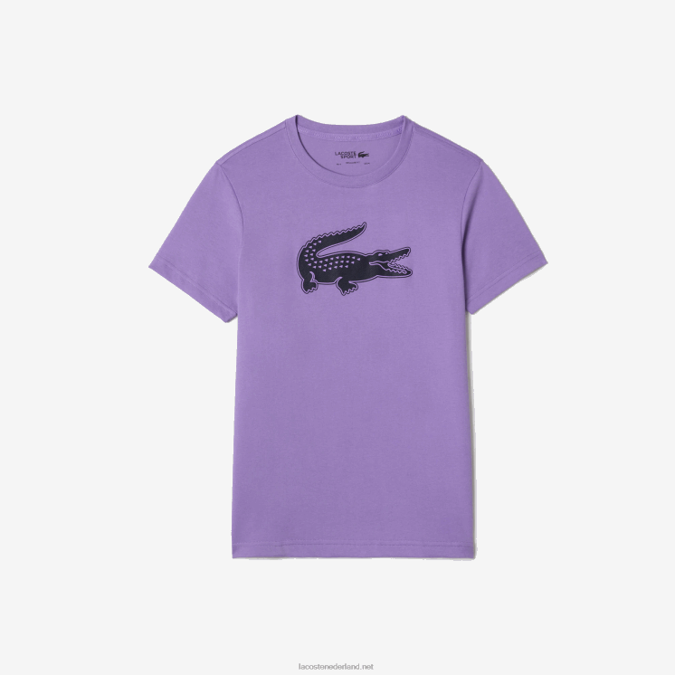 Lacoste sport 3D print krokodil ademend jersey t-shirt 0828H863 paars marineblauw w87 Heren