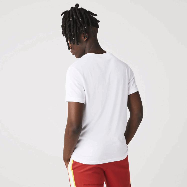 Lacoste sport 3D print krokodil ademend jersey t-shirt 0828H87 wit rood b6c Heren