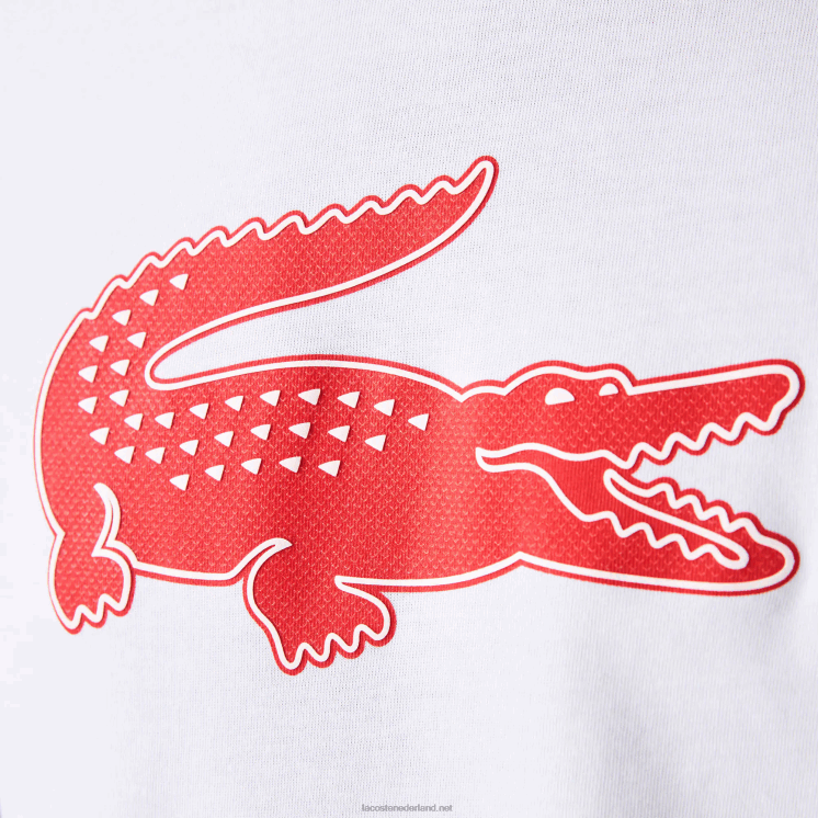 Lacoste sport 3D print krokodil ademend jersey t-shirt 0828H87 wit rood b6c Heren