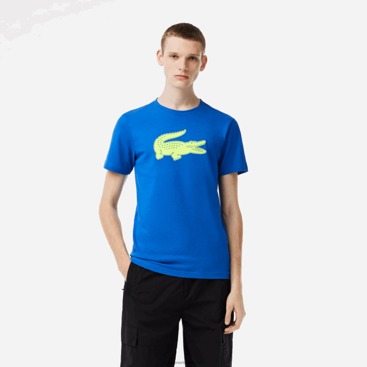 Lacoste sport 3D print krokodil ademend jersey t-shirt 0828H88 blauw geel enz Heren