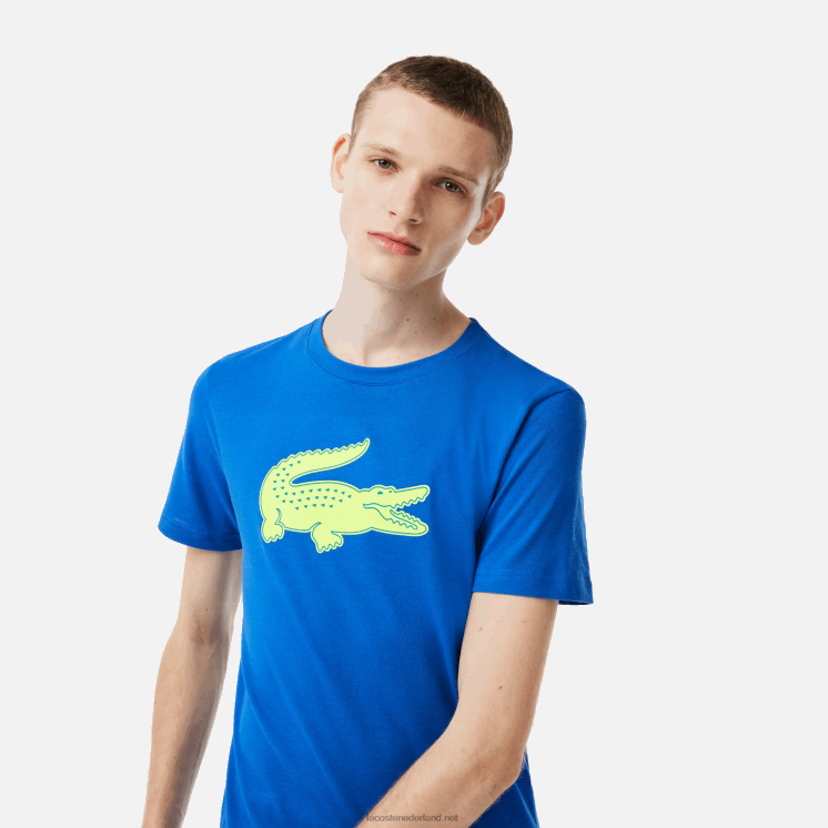 Lacoste sport 3D print krokodil ademend jersey t-shirt 0828H88 blauw geel enz Heren