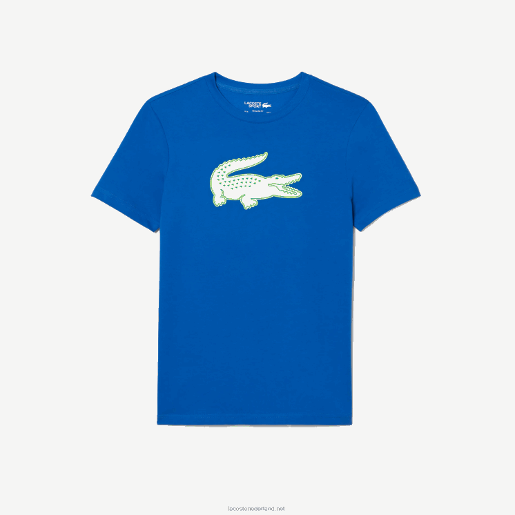 Lacoste sport 3D print krokodil ademend jersey t-shirt 0828H88 blauw geel enz Heren