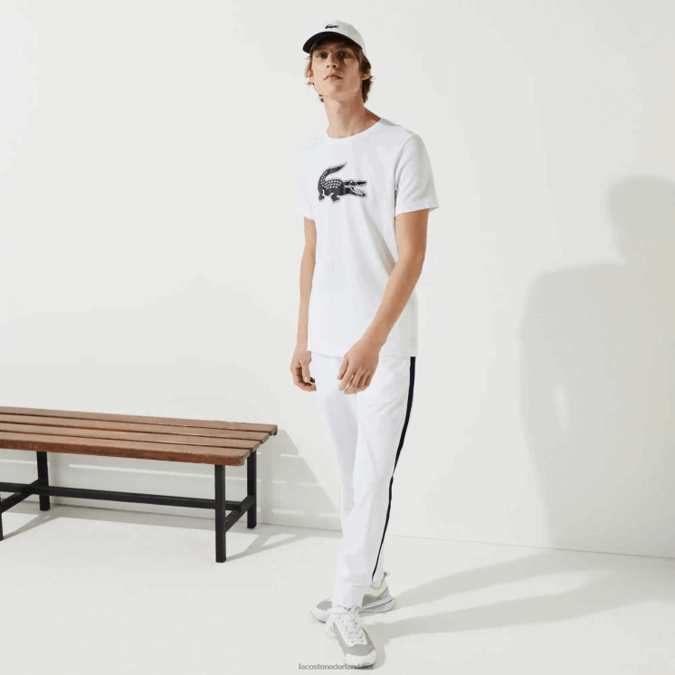 Lacoste sport 3D print krokodil ademend jersey t-shirt 0828H89 wit marineblauw 522 Heren
