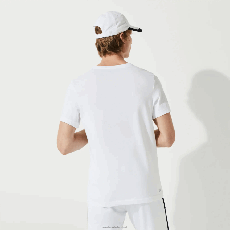 Lacoste sport 3D print krokodil ademend jersey t-shirt 0828H89 wit marineblauw 522 Heren
