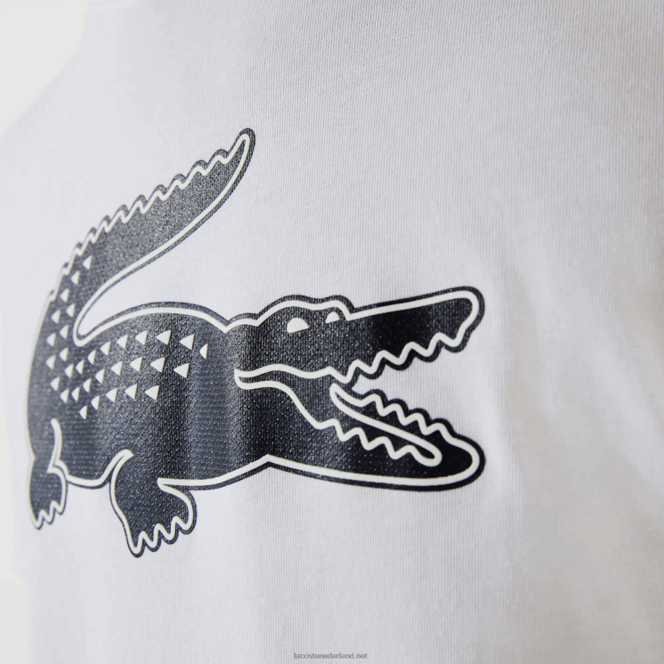 Lacoste sport 3D print krokodil ademend jersey t-shirt 0828H89 wit marineblauw 522 Heren