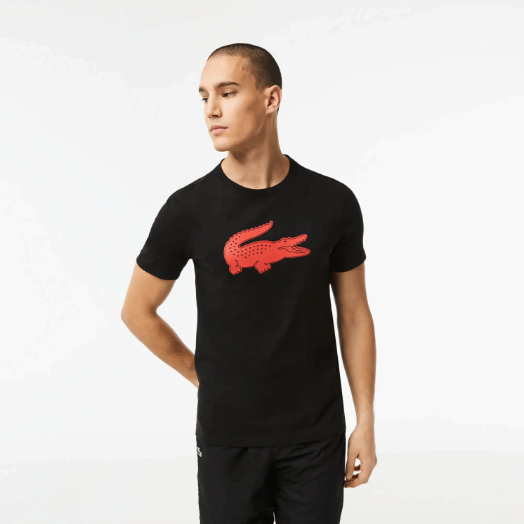 Lacoste sport 3D print krokodil ademend jersey t-shirt 0828H99 zwart rood bzj Heren