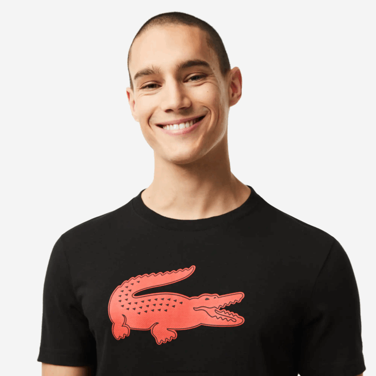 Lacoste sport 3D print krokodil ademend jersey t-shirt 0828H99 zwart rood bzj Heren