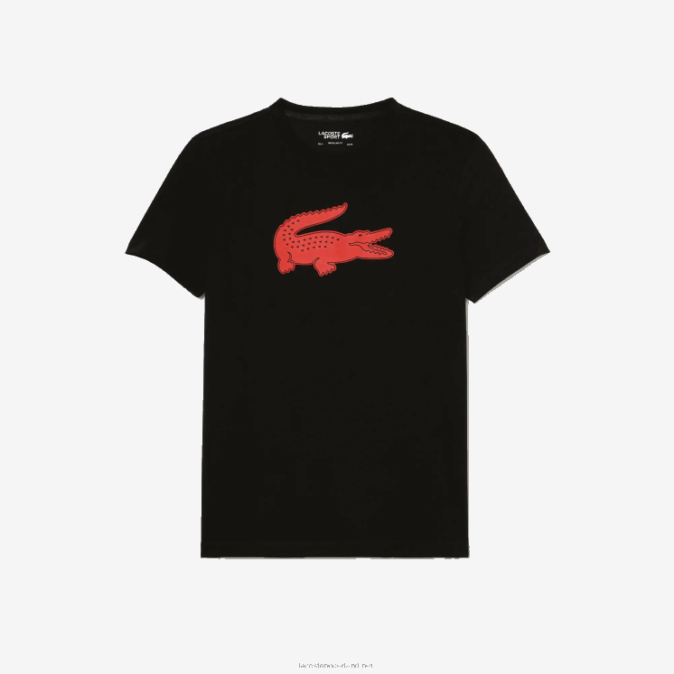 Lacoste sport 3D print krokodil ademend jersey t-shirt 0828H99 zwart rood bzj Heren