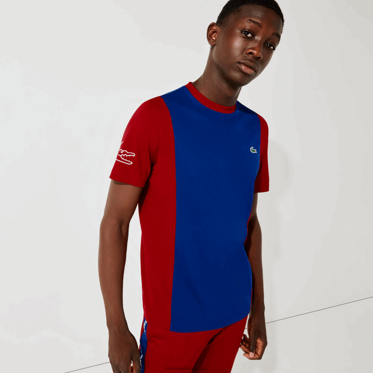 Lacoste sport ademend resistent tweekleurig t-shirt 0828H901 blauw rood wit vpa Heren