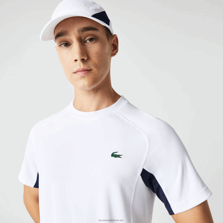 Lacoste sport color-block ultra-dry piqué tennis t-shirt 0828H583 wit marineblauw wit y2u Heren