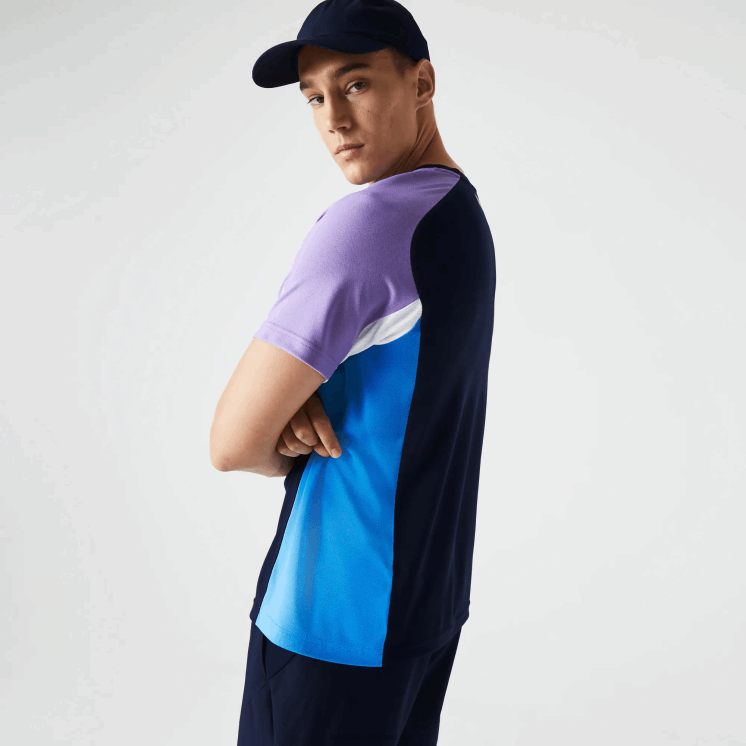 Lacoste sport color-block ultra-dry piqué tennis t-shirt 0828H584 marineblauw paars wit blauw 5xj Heren